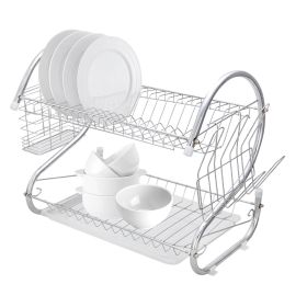 Multifunctional S-shaped Dual Layers Bowls & Dishes & Chopsticks & Spoons Collection Shelf Dish Drainer XH