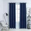 Blackout Curtains with Rings 2 pcs Navy Blue 54"x63" Fabric