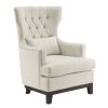 Button Tufted Wing-Back Accent Chair 1pc Beige Fabric Upholstered Pillow Solid Wood Traditional Living Room Furniture