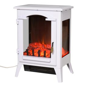 23" Electric Fireplace Heater, Fire Place Stove with Realistic LED Flames and Logs and Overheating Protection, 750W/1500W, White