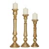 DecMode 3 Candle Gold Mango Wood Candle Holder, Set of 3