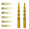 FCMSHAMD 9.8" Gold Spiral Taper Candles Sticks for Wedding DInner Decoration ,Unscente Dripless Smokeless Pack of 2