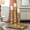 DecMode 3 Candle Gold Mango Wood Candle Holder, Set of 3