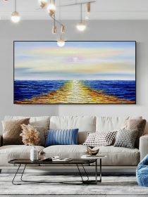 Hand-painted landscape ocean abstract seascape with sunset scenery fashion texture oil painting texture for home living room (size: 100x150cm)