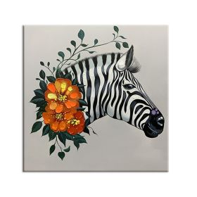 Cartoon Classical Zebra Wall Art Canvas Painting Restoring ancient ways Animal Posters Handmade Living Room Pictures Unframed (size: 90x90cm)