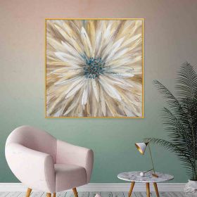 Abstract Golden White Flowers Hand Painted Oil Painting On Canvas Art Wall Pictures Painting For Living Room Home Decor Gift (size: 60x60cm)