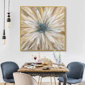 Abstract Golden White Flowers Hand Painted Oil Painting On Canvas Art Wall Pictures Painting For Living Room Home Decor Gift (size: 80x80cm)