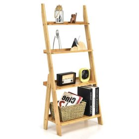 Living Room 4-Tier Bamboo Ladder Display Shelf Storage Rack Plant Flower Stand (Color: Nature)