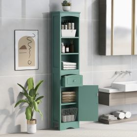 Tall Bathroom Cabinet;  Freestanding Storage Cabinet with Drawer;  MDF Board;  Adjustable Shelf (Color: Green)