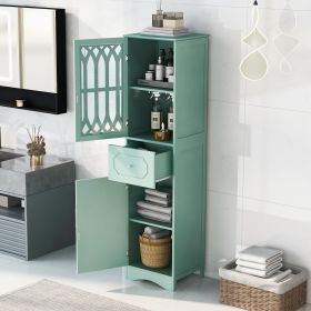 Tall Bathroom Cabinet;  Freestanding Storage Cabinet with Drawer and Doors;  MDF Board;  Acrylic Door;  Adjustable Shelf (Color: Green)