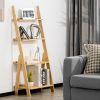 Living Room 4-Tier Bamboo Ladder Display Shelf Storage Rack Plant Flower Stand